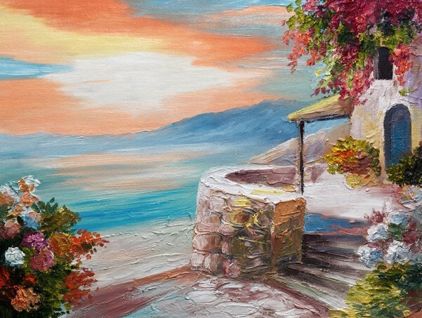 Oil painting on canvas - Greek embankment